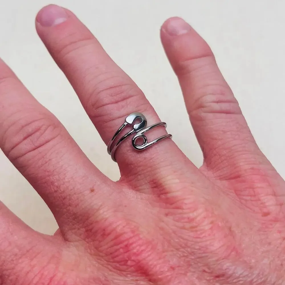 Y2k 2000s vintage style silver bobby pin adjustable ring
